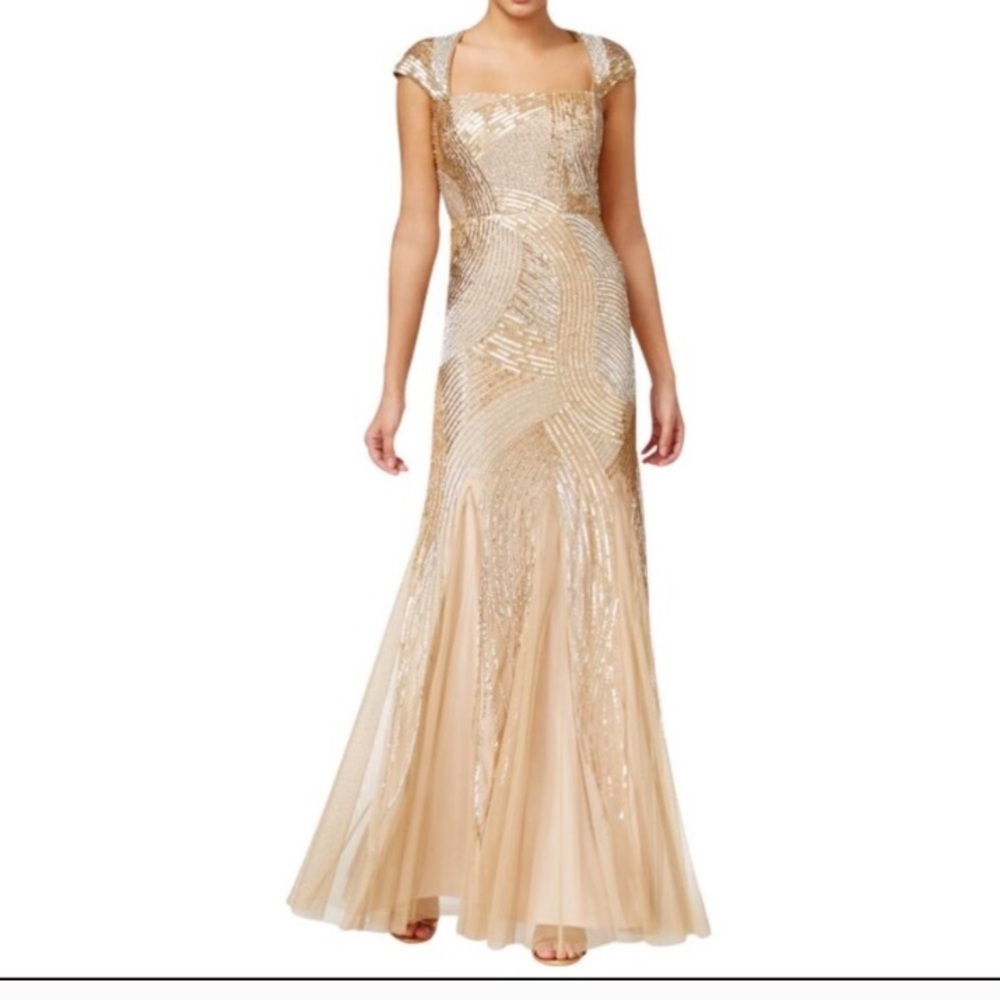 PRICE REDUCED! Adrianna Papell Gold Beaded Gown